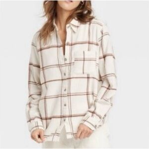 Universal Thread Oversized Cream and Brown Plaid Shacket